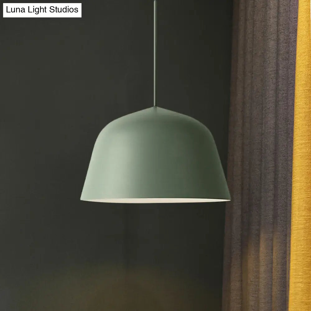 Nordic Style Dome Hanging Ceiling Light - 10/16 Dia Metal Pendant Lamp In Black/Green For Bedroom