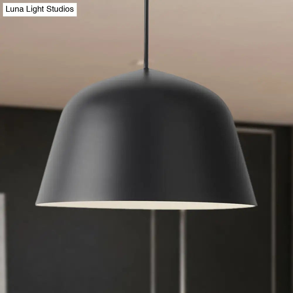 Nordic Style Dome Hanging Shade Ceiling 1 Light Metal Pendant Lamp In Black/Green For Bedroom