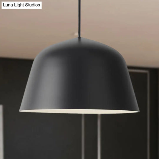 Nordic Style Dome Hanging Shade Ceiling 1 Light Metal Pendant Lamp In Black/Green For Bedroom