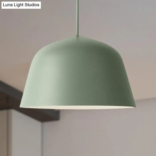 Nordic Style Dome Hanging Ceiling Light - 10/16 Dia Metal Pendant Lamp In Black/Green For Bedroom