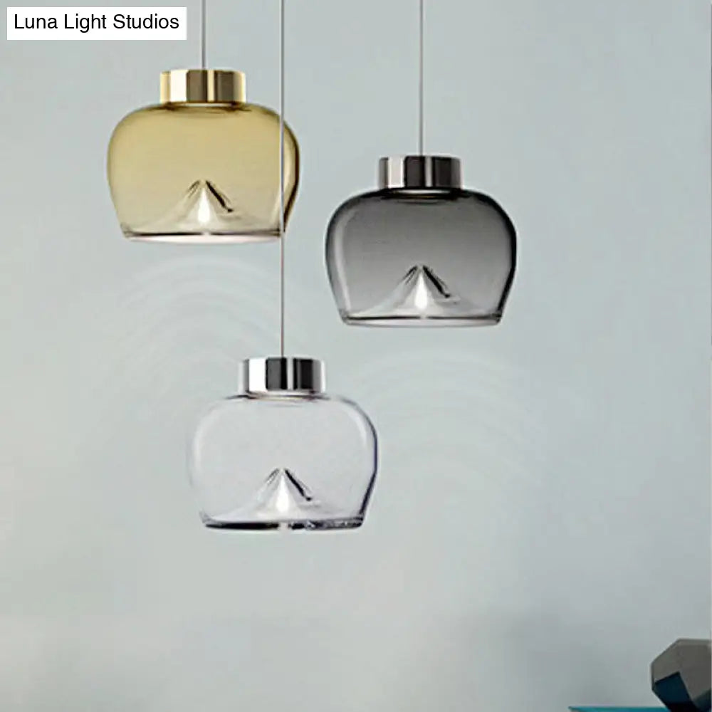 Nordic Style Dome Pendant Lighting With Tan/Clear/Smoky Glass - Warm Light