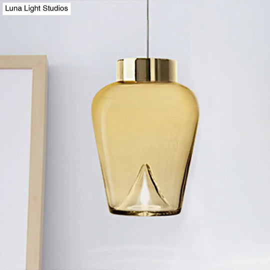 Nordic Style Dome Pendant Lighting: Tan/Clear/Smoky Glass 1-Light Hanging Ceiling Lamp In Warm Light