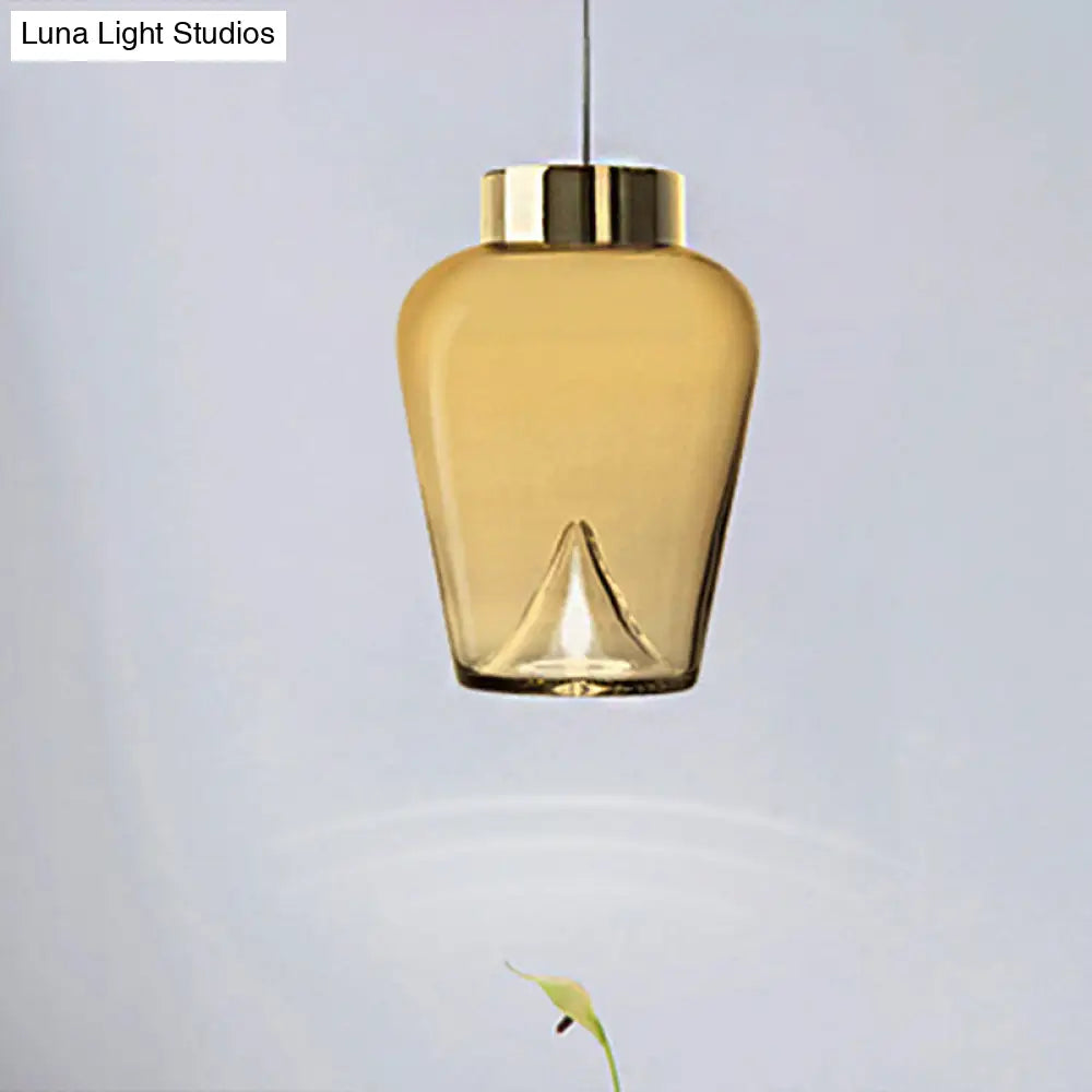 Nordic Style Dome Pendant Lighting With Tan/Clear/Smoky Glass - Warm Light Tan