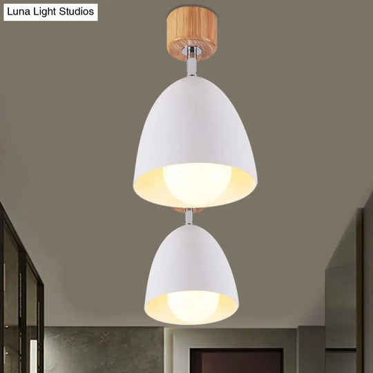 Nordic Style Dome Semi Flush Ceiling Light - Metal Rotatable Lamp For Bedroom In Grey/White