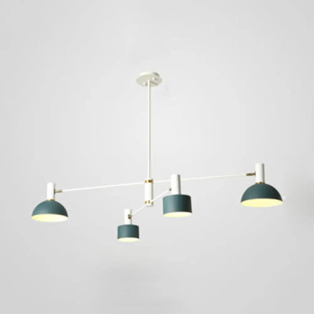 Nordic Style Drum & Dome Chandelier - 4 Bulb Metal Pendant Lighting For Kitchen/Restaurant Green