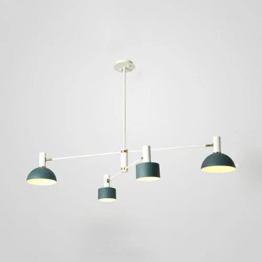 Nordic Style Drum & Dome Chandelier - 4 Bulb Metal Pendant Lighting For Kitchen/Restaurant Green