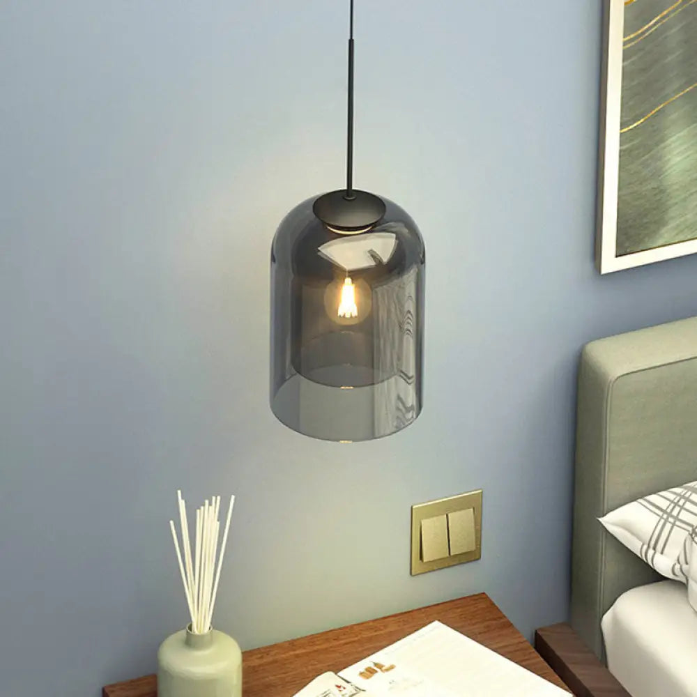 Nordic Style Dual Dome Bedside Pendant Light Fixture With Glass Shade And 1 Bulb Smoke Gray