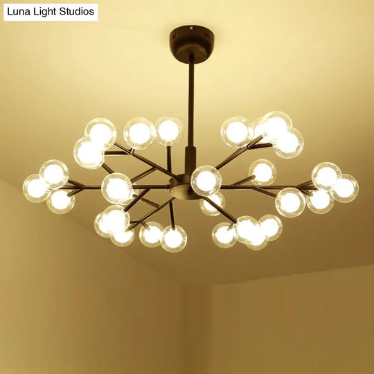 Glowworm Chandelier Light: Dual Glass Nordic Suspension Pendant For Living Room 30 / Black