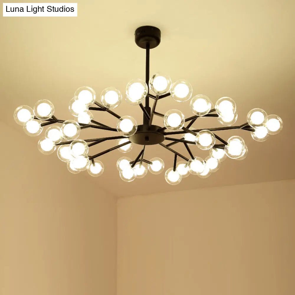 Glowworm Chandelier Light: Dual Glass Nordic Suspension Pendant For Living Room 45 / Black