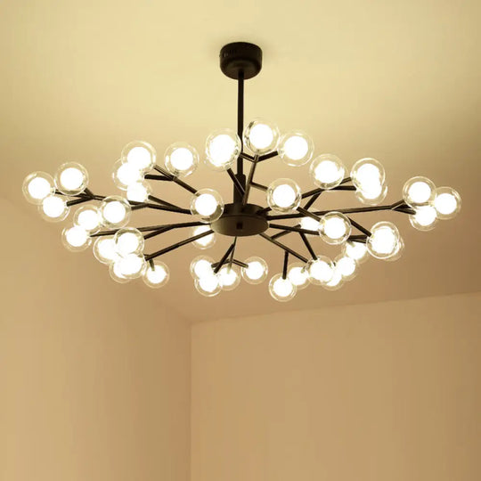 Nordic Style Dual Glass Glowworm Chandelier Pendant Light For Living Room Suspension 45 / Black