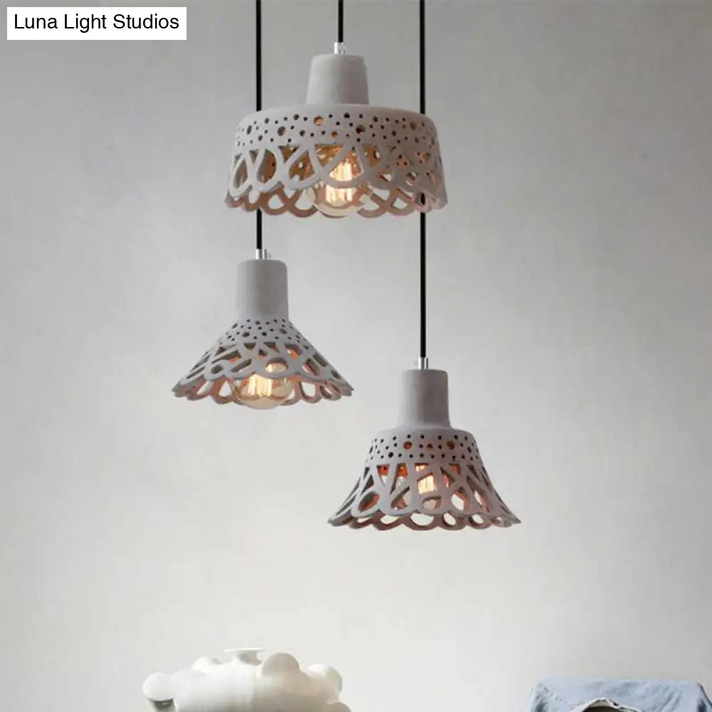 Nordic Style Concrete Pendant Lighting: Etched 1-Light Grey/White/Yellow Hanging Light With