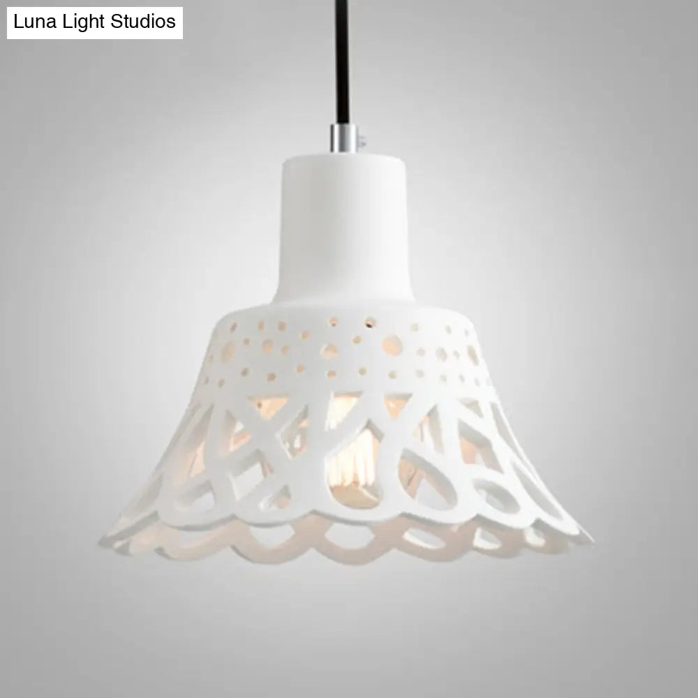 Nordic Style Etched Pendant Lighting: Concrete 1-Light Grey/White/Yellow With Geometric/Bell/Flared