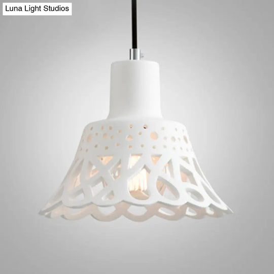 Nordic Style Etched Pendant Lighting: Concrete 1-Light Grey/White/Yellow With Geometric/Bell/Flared