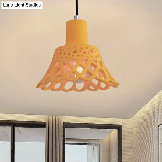 Nordic Style Concrete Pendant Lighting: Etched 1-Light Grey/White/Yellow Hanging Light With