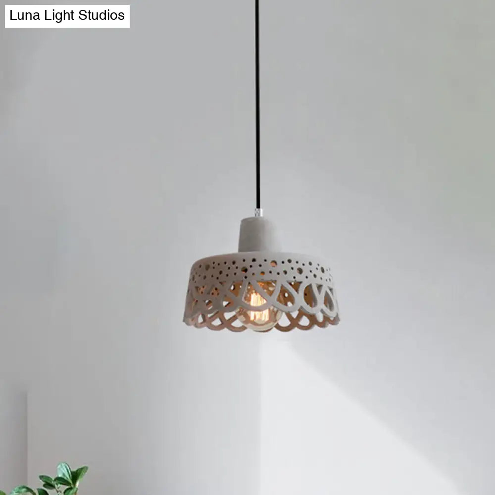 Nordic Style Etched Pendant Lighting: Concrete 1-Light Grey/White/Yellow With Geometric/Bell/Flared