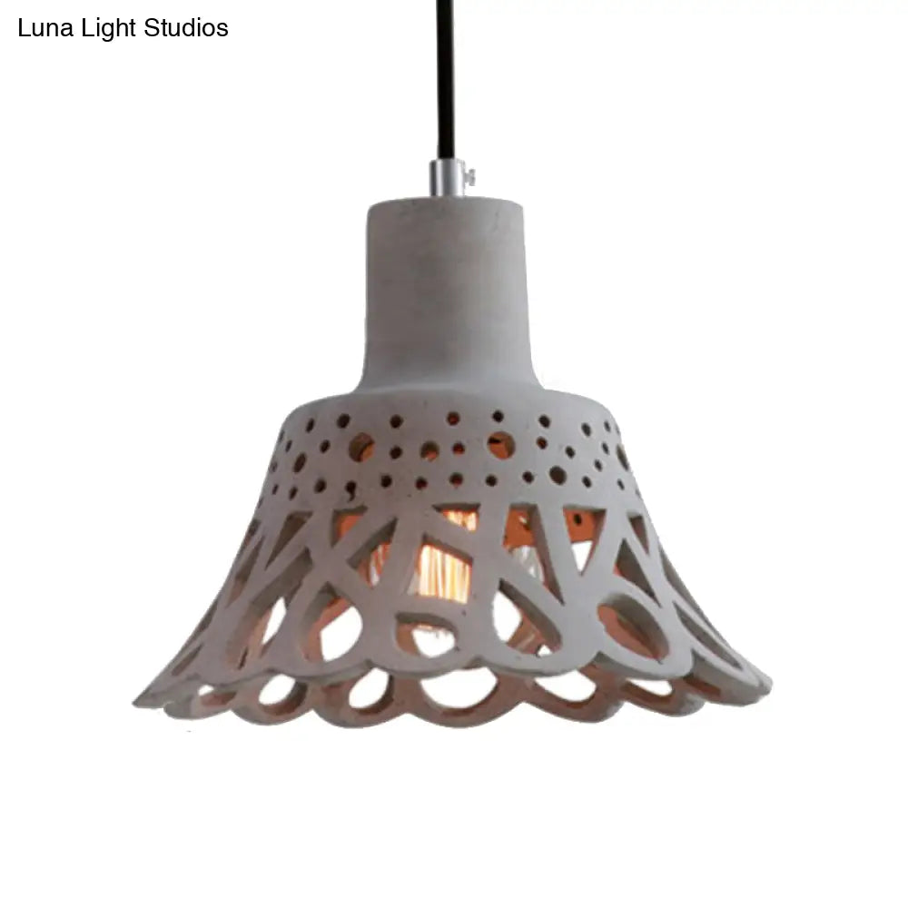 Nordic Style Etched Pendant Lighting: Concrete 1-Light Grey/White/Yellow With Geometric/Bell/Flared