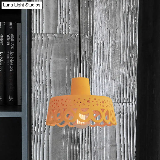 Nordic Style Concrete Pendant Lighting: Etched 1-Light Grey/White/Yellow Hanging Light With