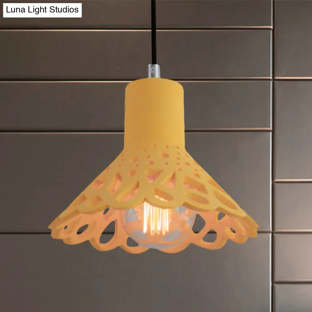 Nordic Style Concrete Pendant Lighting: Etched 1-Light Grey/White/Yellow Hanging Light With