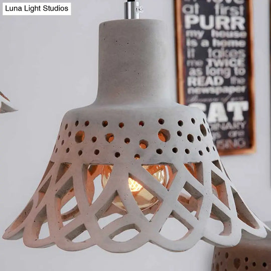 Nordic Style Etched Pendant Lighting: Concrete 1-Light Grey/White/Yellow With Geometric/Bell/Flared