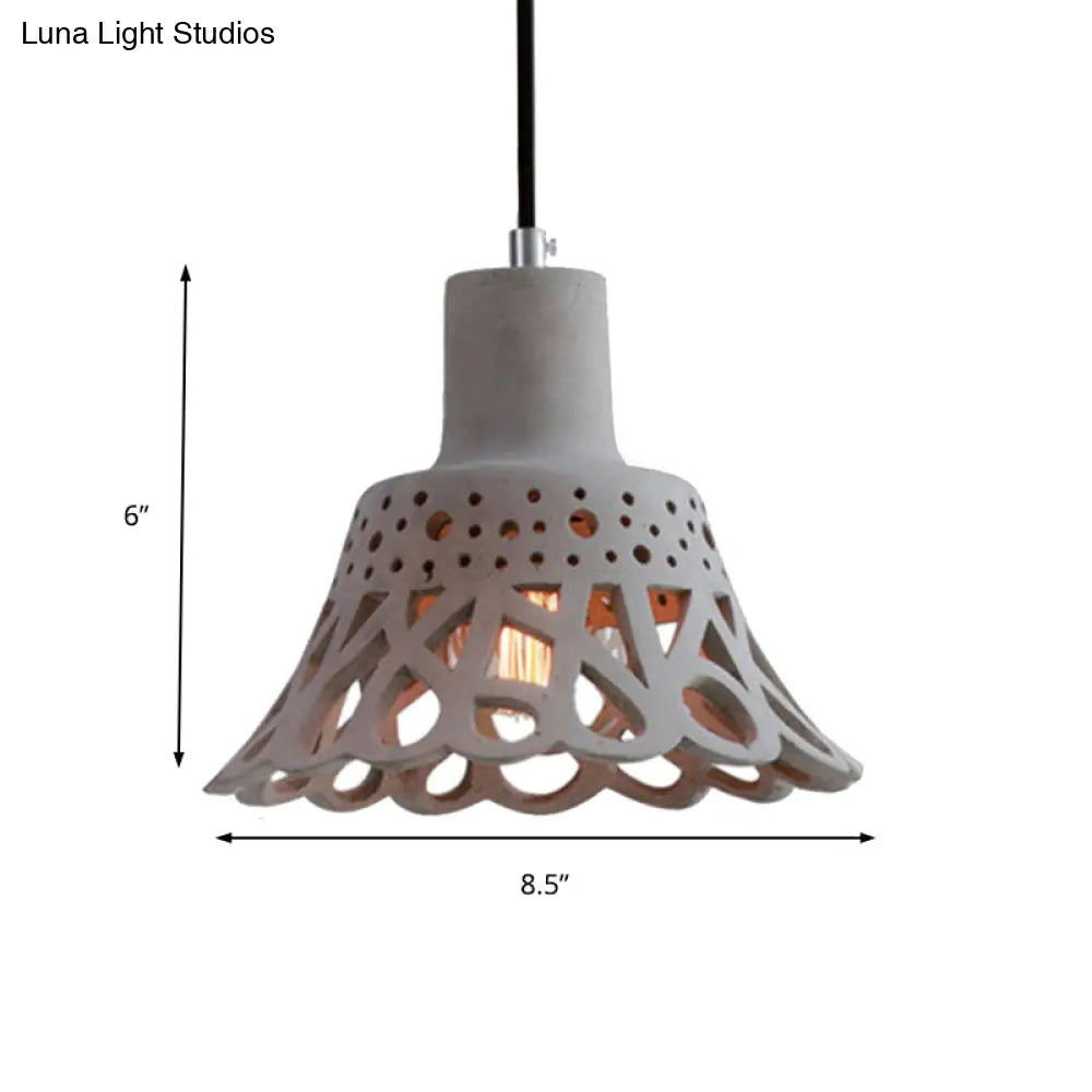 Nordic Style Etched Pendant Lighting: Concrete 1-Light Grey/White/Yellow With Geometric/Bell/Flared