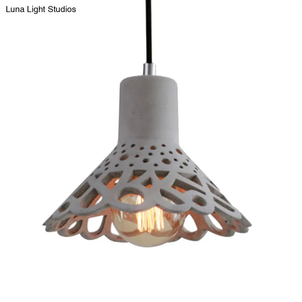 Nordic Style Etched Pendant Lighting: Concrete 1-Light Grey/White/Yellow With Geometric/Bell/Flared