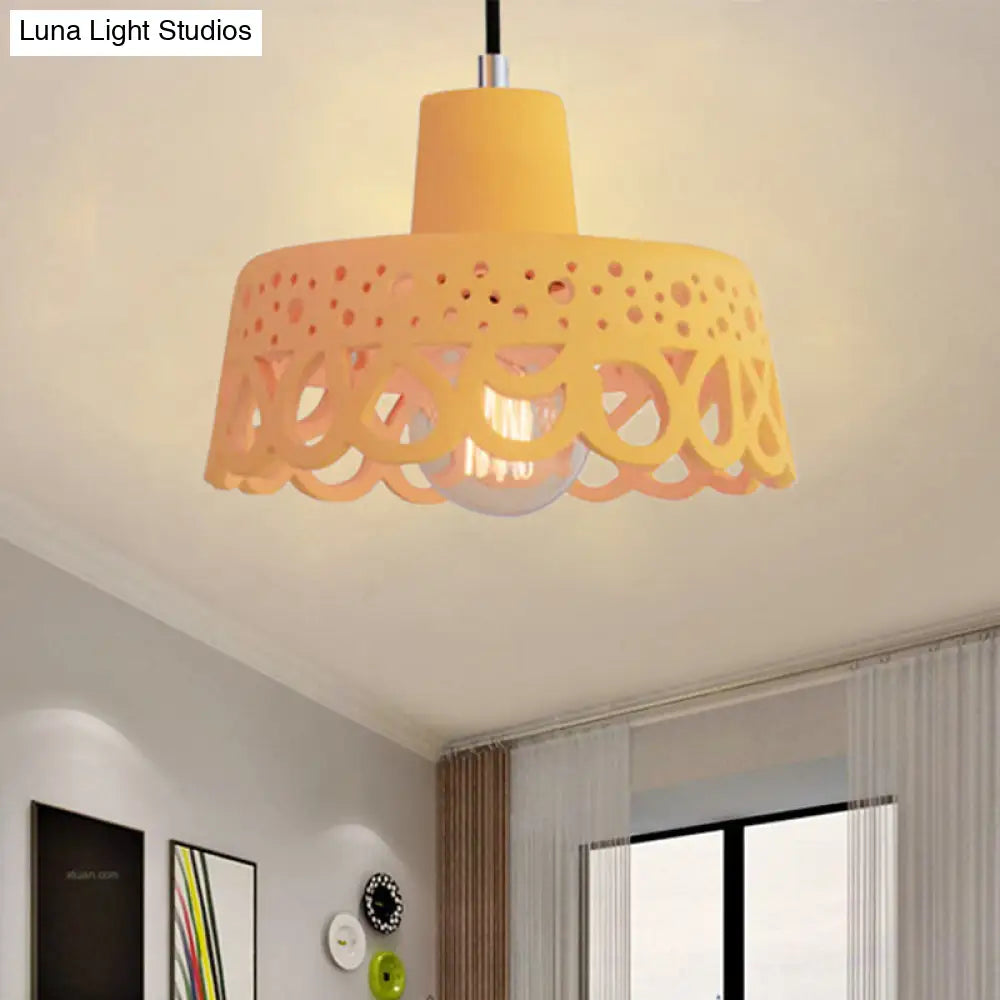 Nordic Style Concrete Pendant Lighting: Etched 1-Light Grey/White/Yellow Hanging Light With