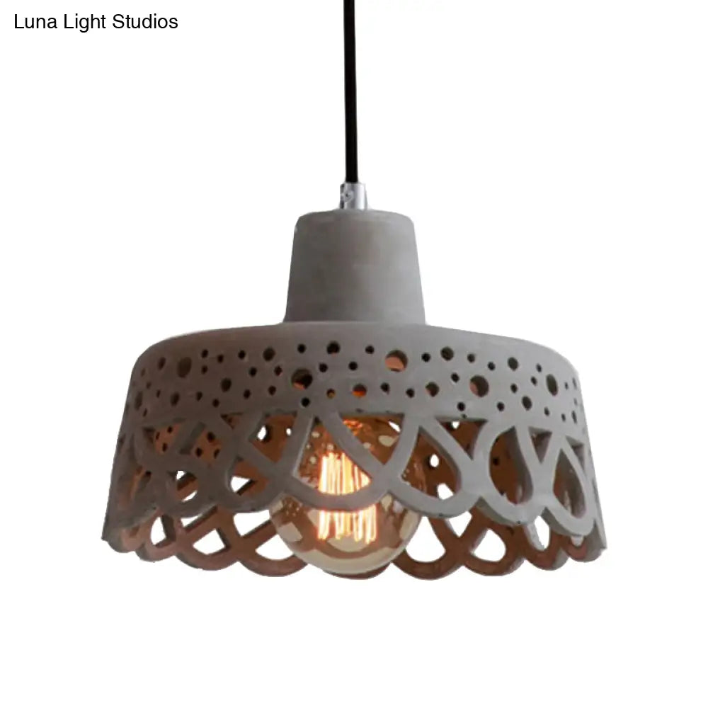 Nordic Style Etched Pendant Lighting: Concrete 1-Light Grey/White/Yellow With Geometric/Bell/Flared