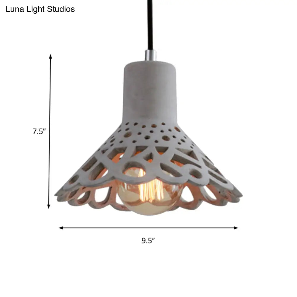 Nordic Style Etched Pendant Lighting: Concrete 1-Light Grey/White/Yellow With Geometric/Bell/Flared