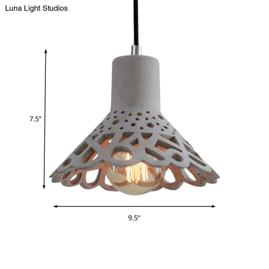 Nordic Style Etched Pendant Lighting: Concrete 1-Light Grey/White/Yellow With Geometric/Bell/Flared