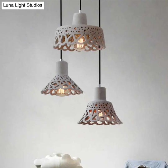 Nordic Style Etched Pendant Lighting: Concrete 1-Light Grey/White/Yellow With Geometric/Bell/Flared