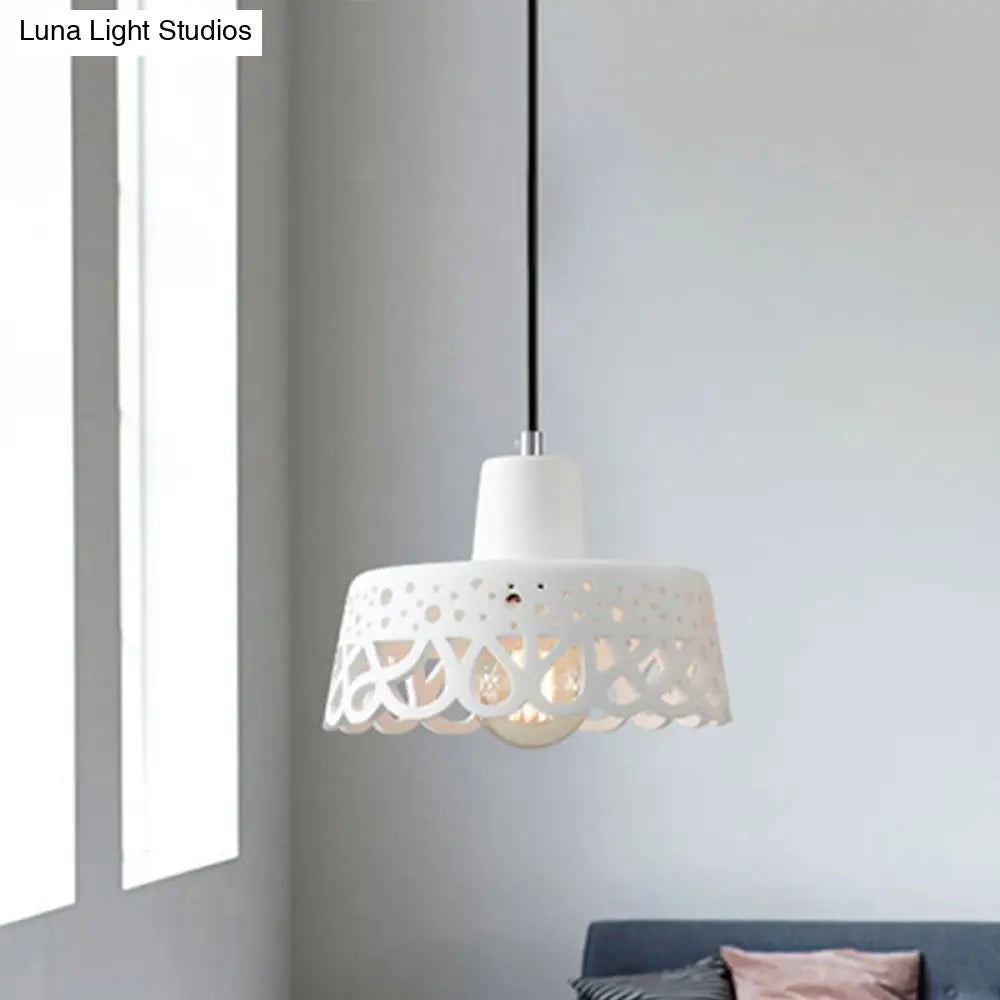 Nordic Style Etched Pendant Lighting: Concrete 1-Light Grey/White/Yellow With Geometric/Bell/Flared