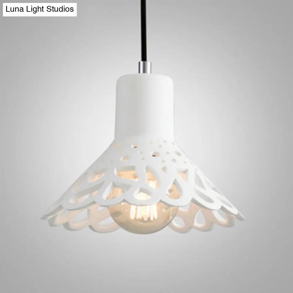 Nordic Style Etched Pendant Lighting: Concrete 1-Light Grey/White/Yellow With Geometric/Bell/Flared