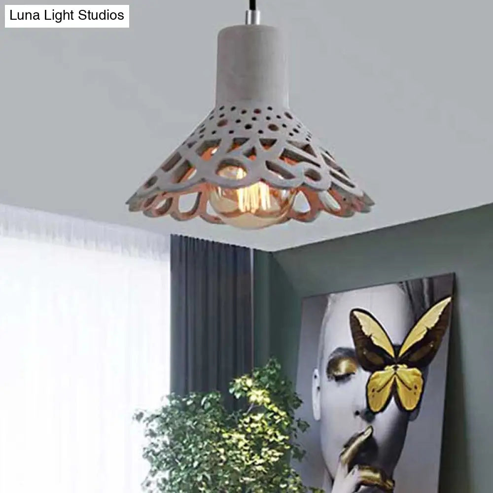 Nordic Style Concrete Pendant Lighting: Etched 1-Light Grey/White/Yellow Hanging Light With