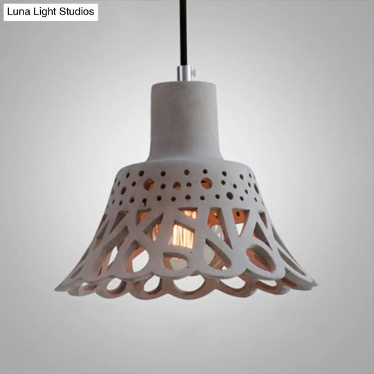 Nordic Style Etched Pendant Lighting: Concrete 1-Light Grey/White/Yellow With Geometric/Bell/Flared