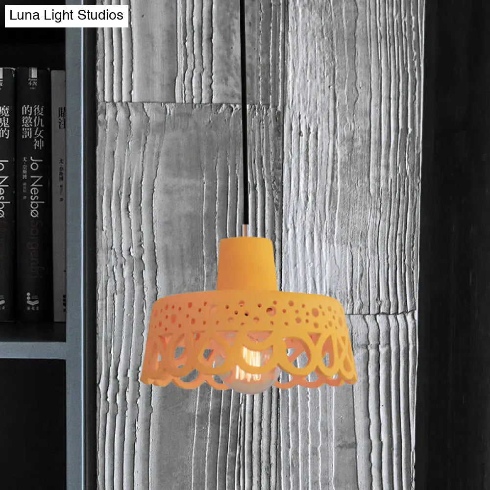 Nordic Style Etched Pendant Lighting: Concrete 1-Light Grey/White/Yellow With Geometric/Bell/Flared