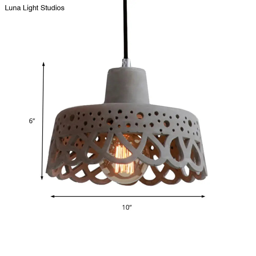 Nordic Style Etched Pendant Lighting: Concrete 1-Light Grey/White/Yellow With Geometric/Bell/Flared