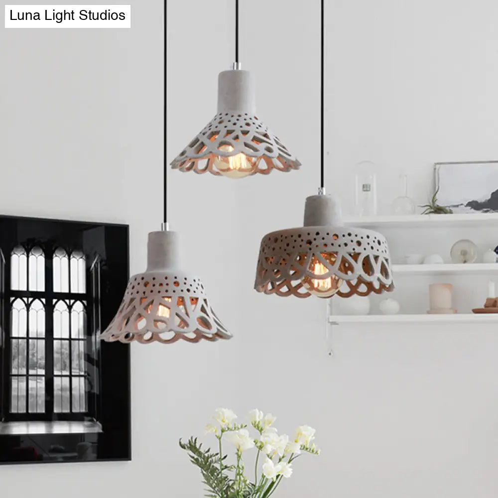 Nordic Style Etched Pendant Lighting: Concrete 1-Light Grey/White/Yellow With Geometric/Bell/Flared