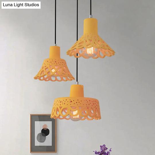 Nordic Style Concrete Pendant Lighting: Etched 1-Light Grey/White/Yellow Hanging Light With