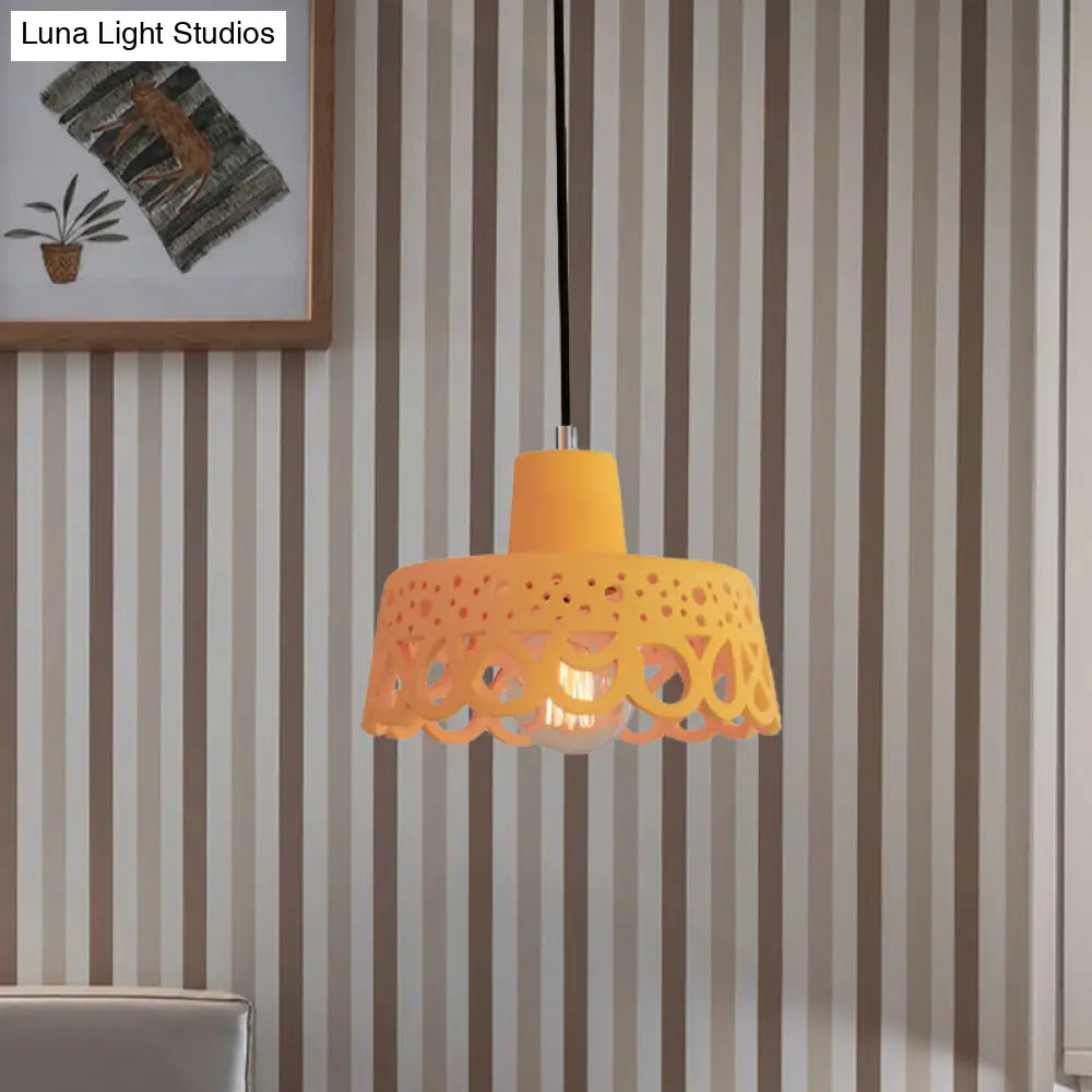 Nordic Style Etched Pendant Lighting: Concrete 1-Light Grey/White/Yellow With Geometric/Bell/Flared