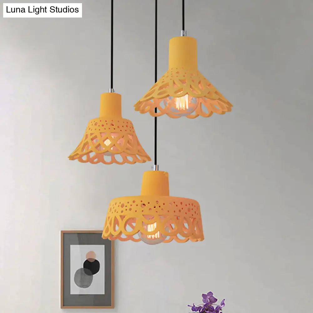 Nordic Style Etched Pendant Lighting: Concrete 1-Light Grey/White/Yellow With Geometric/Bell/Flared