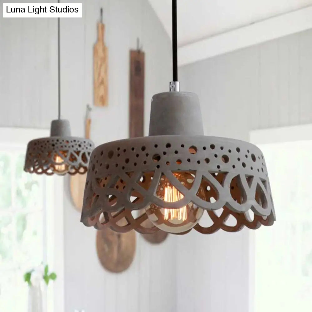 Nordic Style Etched Pendant Lighting: Concrete 1-Light Grey/White/Yellow With Geometric/Bell/Flared