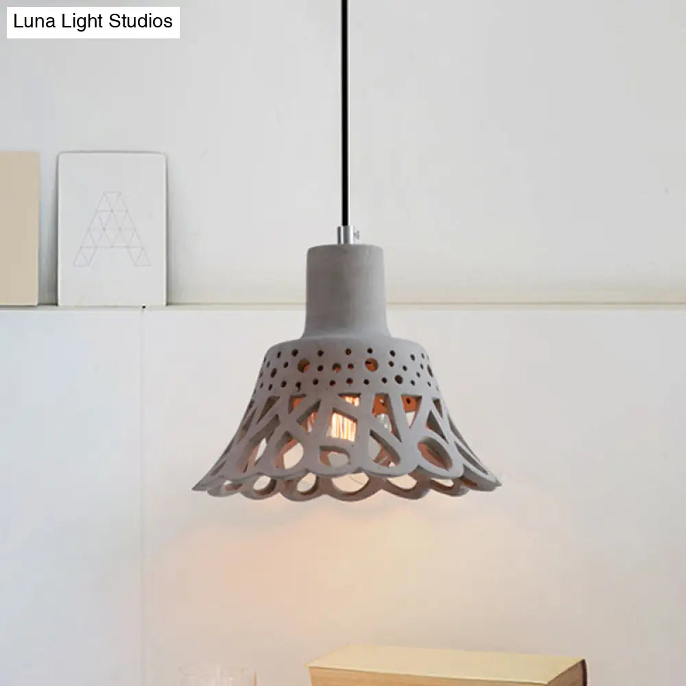 Nordic Style Etched Pendant Lighting: Concrete 1-Light Grey/White/Yellow With Geometric/Bell/Flared