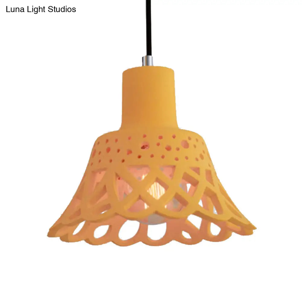 Nordic Style Concrete Pendant Lighting: Etched 1-Light Grey/White/Yellow Hanging Light With