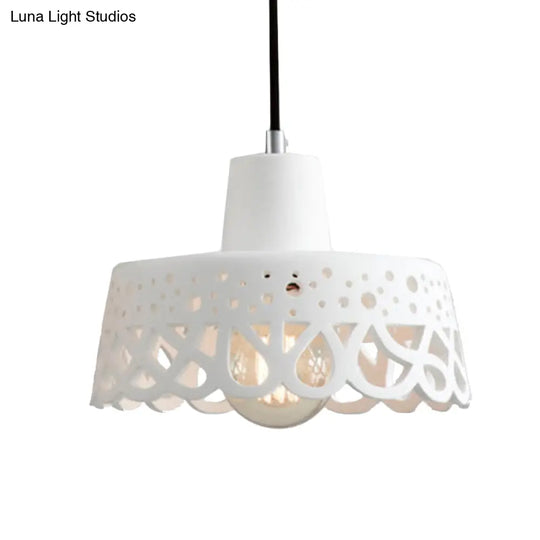 Nordic Style Etched Pendant Lighting: Concrete 1-Light Grey/White/Yellow With Geometric/Bell/Flared