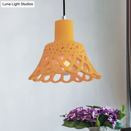 Nordic Style Etched Pendant Lighting: Concrete 1-Light Grey/White/Yellow With Geometric/Bell/Flared