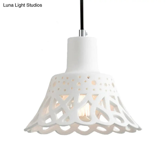 Nordic Style Etched Pendant Lighting: Concrete 1-Light Grey/White/Yellow With Geometric/Bell/Flared