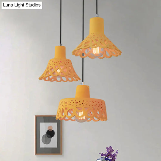 Nordic Style Etched Pendant Lighting: Concrete 1-Light Grey/White/Yellow With Geometric/Bell/Flared