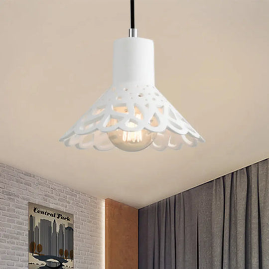 Nordic Style Etched Pendant Lighting: Concrete 1-Light Grey/White/Yellow With Geometric/Bell/Flared