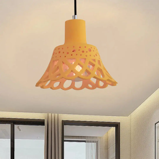 Nordic Style Etched Pendant Lighting: Concrete 1-Light Grey/White/Yellow With Geometric/Bell/Flared