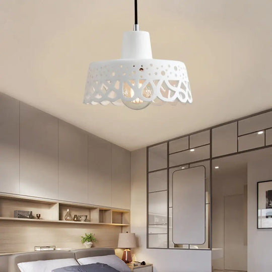 Nordic Style Etched Pendant Lighting: Concrete 1-Light Grey/White/Yellow With Geometric/Bell/Flared